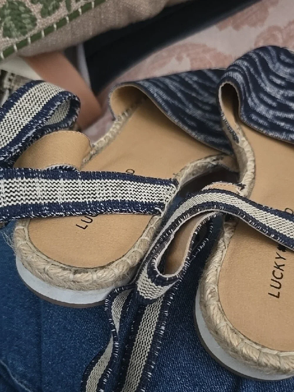 Lucky Brand Navy and White Striped Espadrille Sandals